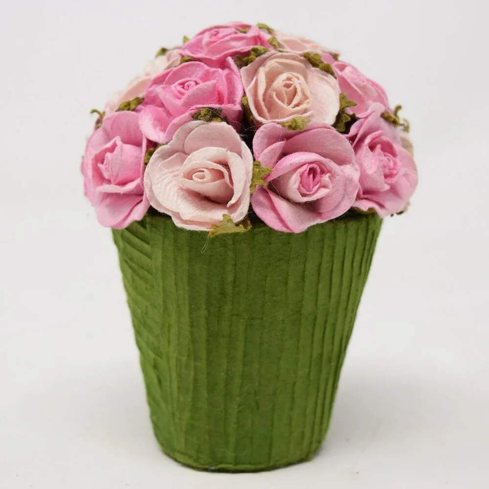 Rose Floral Cupcake Trinket Gift Box Flower Pot Fabric Cardboard Hidden Storage